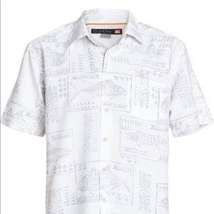 QUICKSILVER Waterman FISHING SHIRT Size: L White & Gray LIGHTWEIGHT BREATHABLE